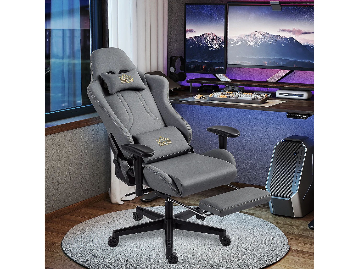 Chaise de bureau gaming ergonomique - chaise gaming réglable inclinable - fauteuil gamer avec coussins - tissu suédine gris