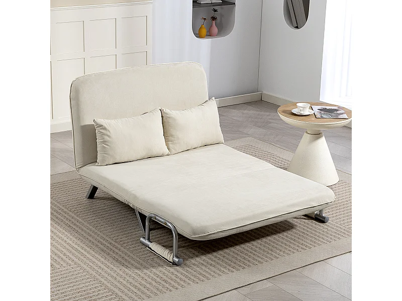 Canapé-lit canapé convertible 2 places déhoussable grand confort 2 coussins fournis pieds accoudoirs métal suède beige