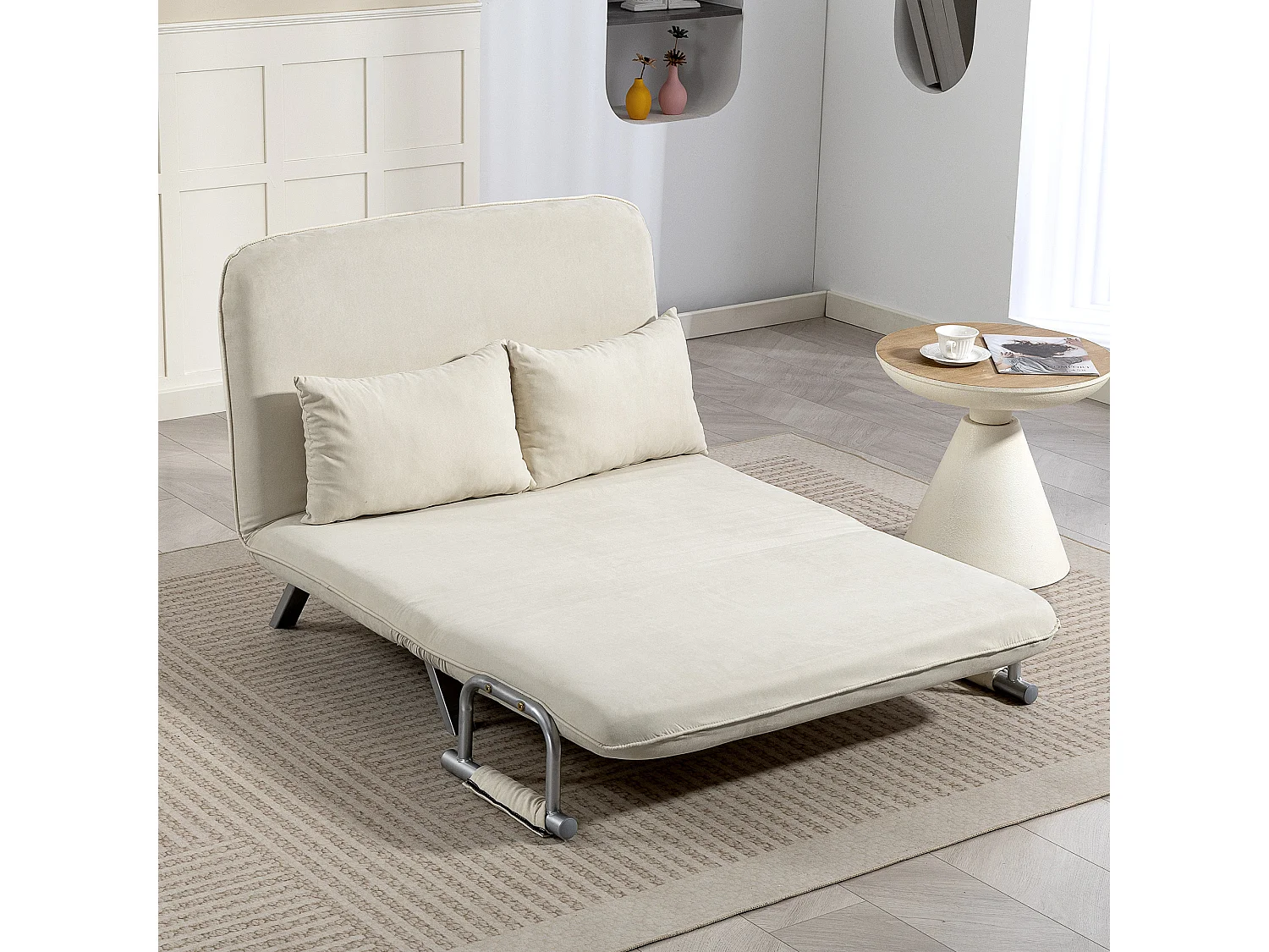 Canapé-lit canapé convertible 2 places déhoussable grand confort 2 coussins fournis pieds accoudoirs métal suède beige