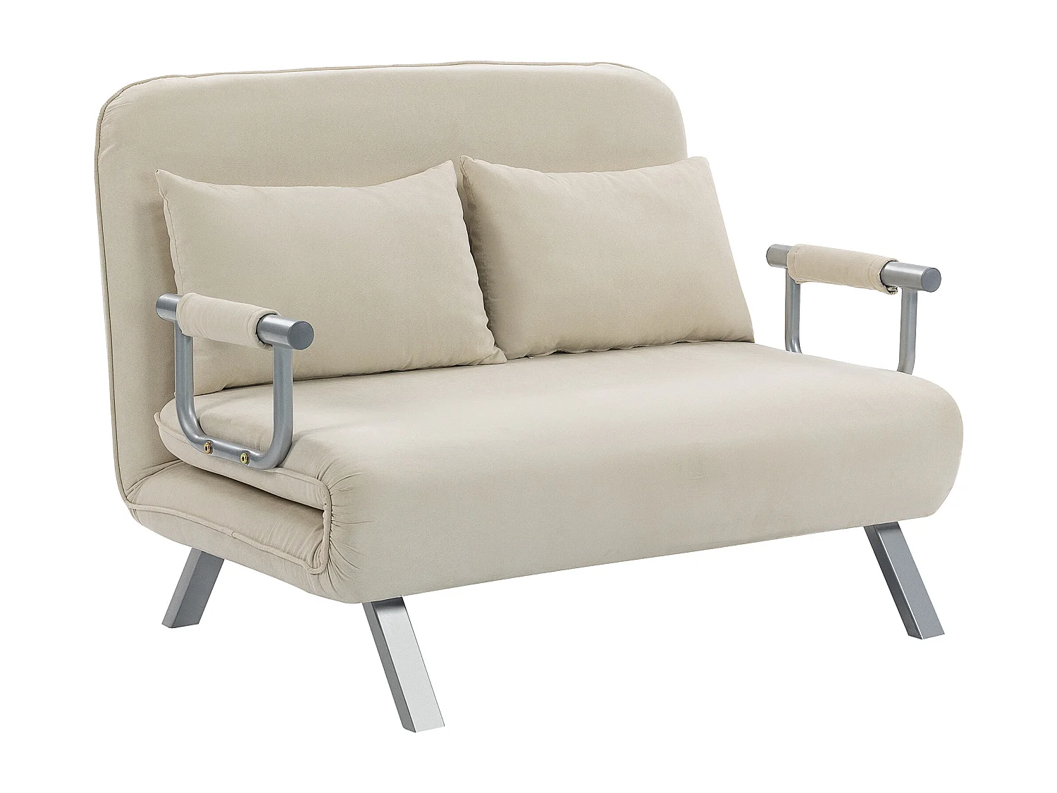 Canapé-lit canapé convertible 2 places déhoussable grand confort 2 coussins fournis pieds accoudoirs métal suède beige