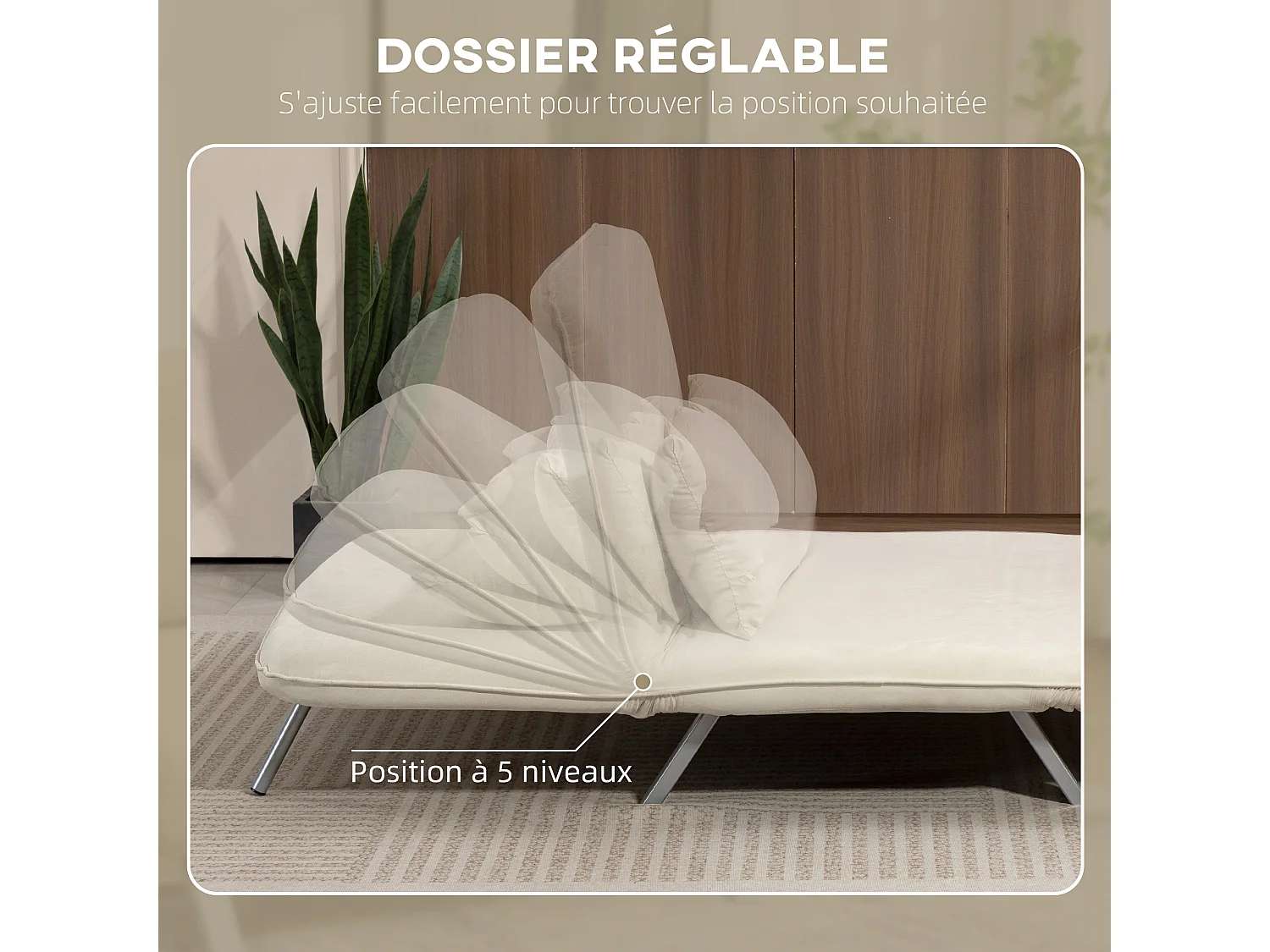 Canapé-lit canapé convertible 2 places déhoussable grand confort 2 coussins fournis pieds accoudoirs métal suède beige