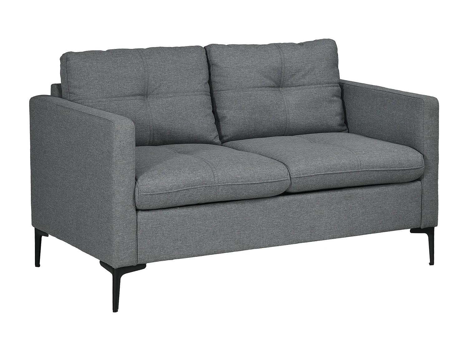 Canapé 2 places design contemporain - surpiqûres effet capitonné - piètement acier noir tissu gris