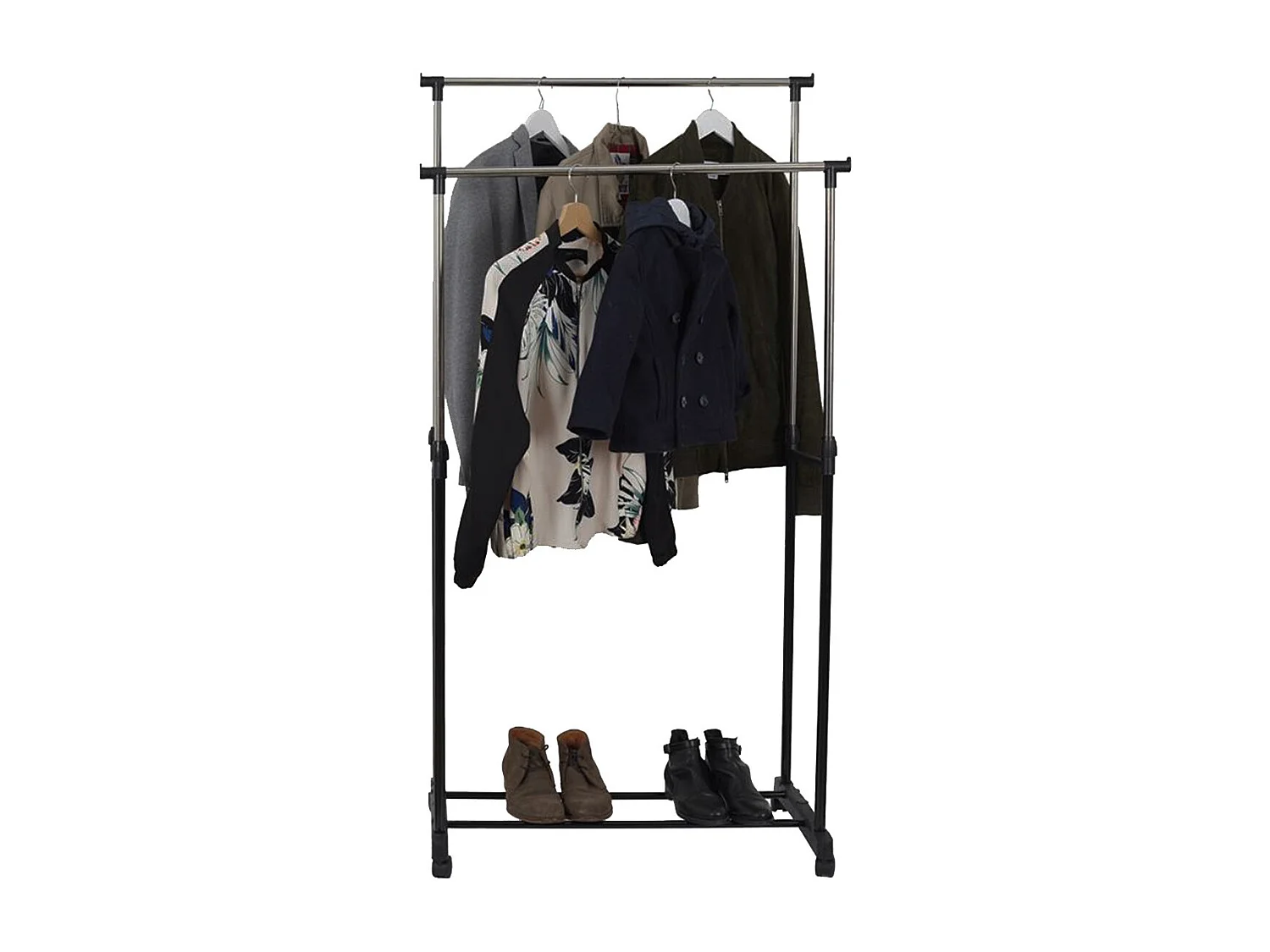 Portant Double sur Roulettes Hauteur Réglable Noir et Chrome - NEHO