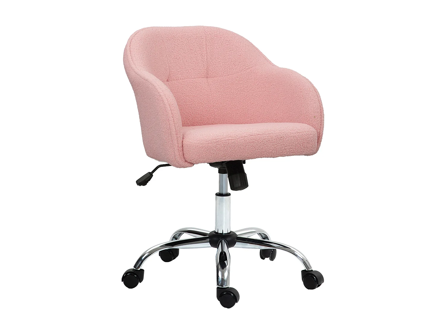 Chaise de bureau tissu bouclette design hauteur réglable pivotante piètement acier rose