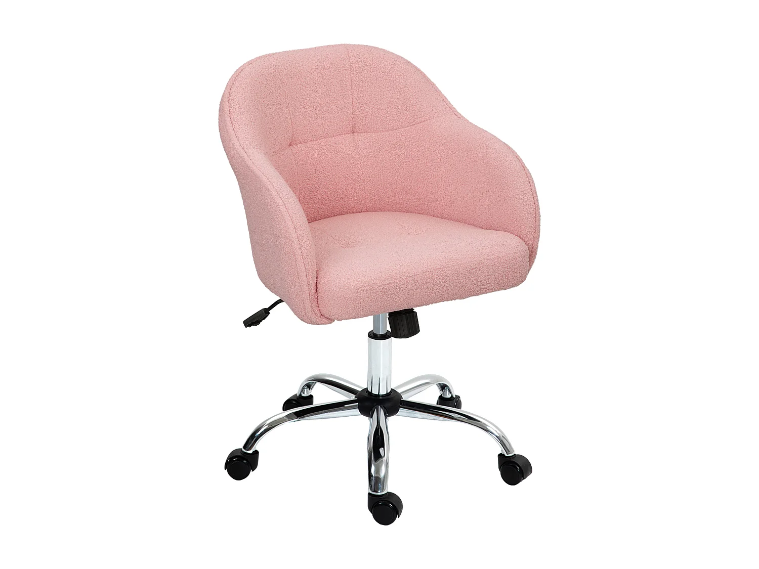 Chaise de bureau tissu bouclette design hauteur réglable pivotante piètement acier rose