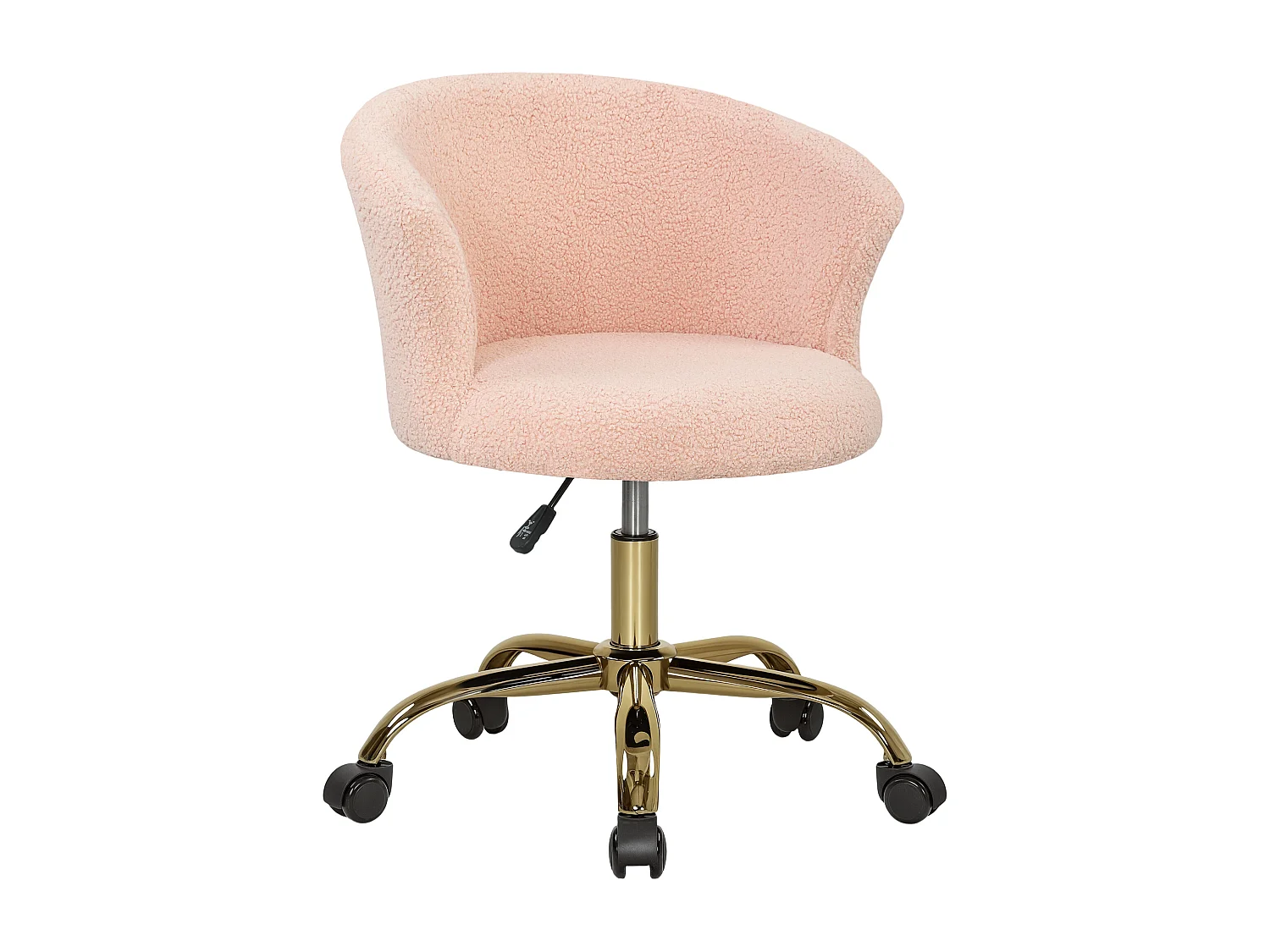 Chaise de bureau design effet courte laine bouclée piètement métal doré rose