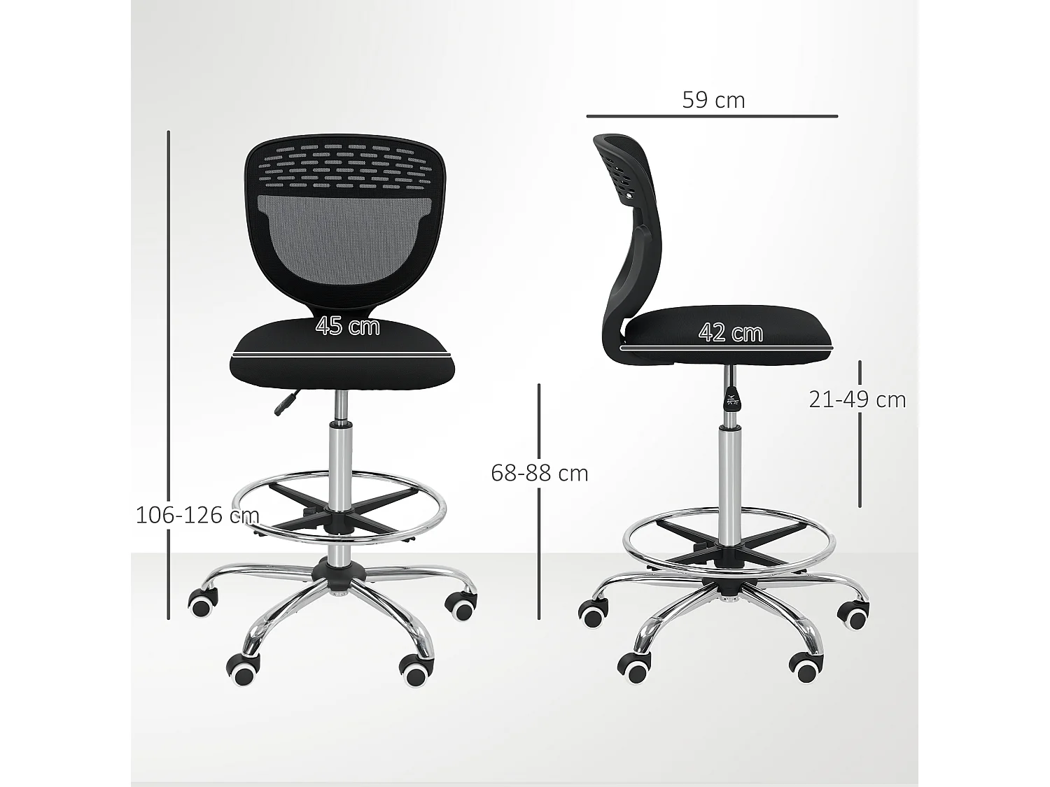 Chaise de bureau haute ergonomique - chaise de travail surélevée - assise haute réglable H.68-88 cm - noir