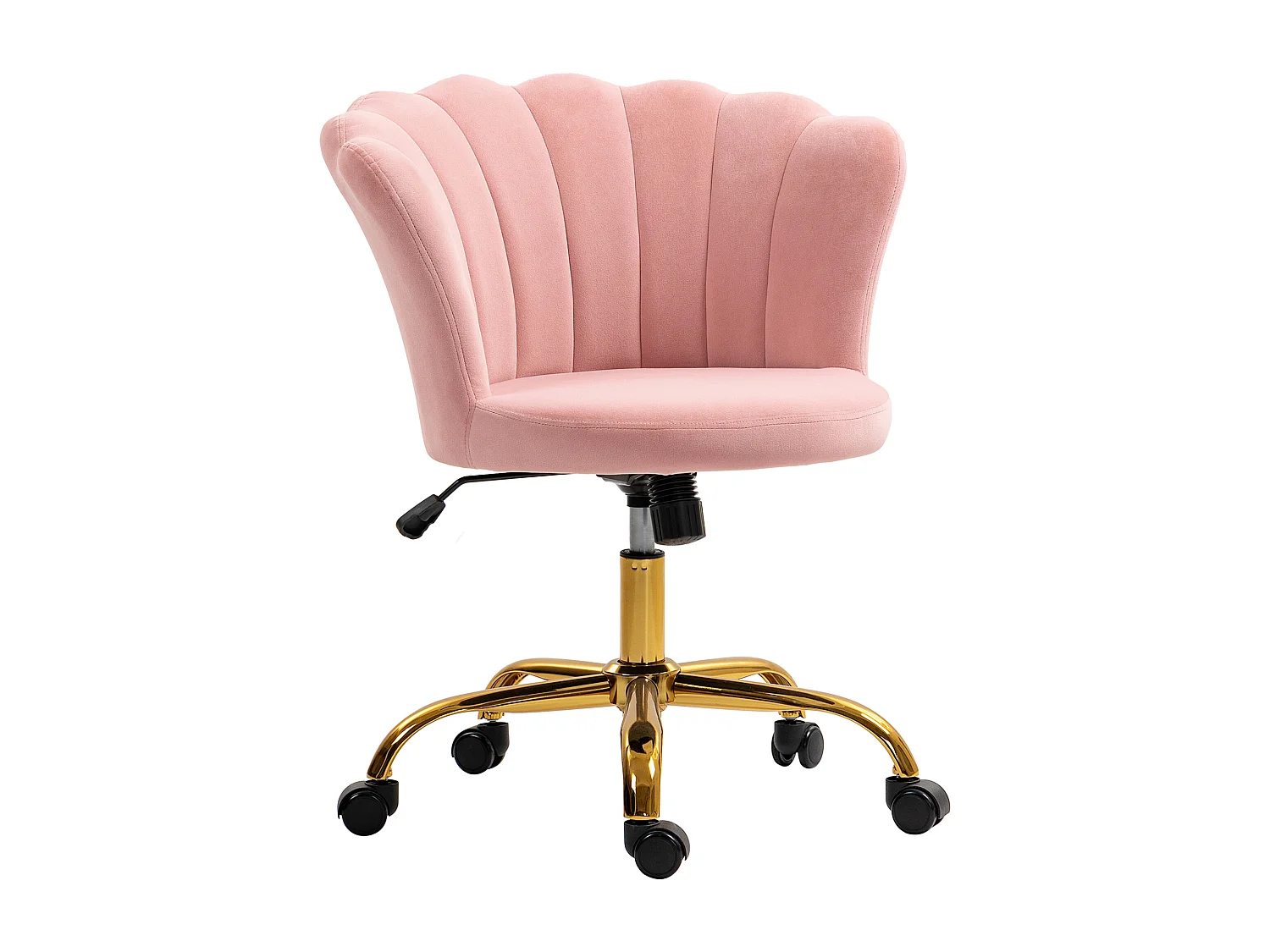 Chaise bureau velours design coquillage piètement acier doré rose poudré