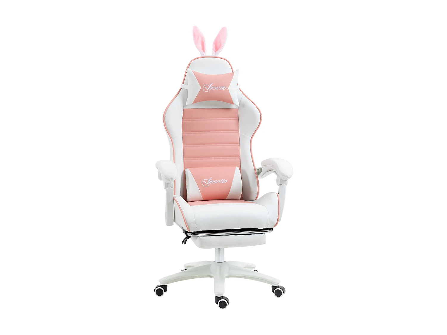 Chaise gaming fauteuil gamer inclinable réglable repose-pied rétractable oreilles de lapin amovibles rose blanc