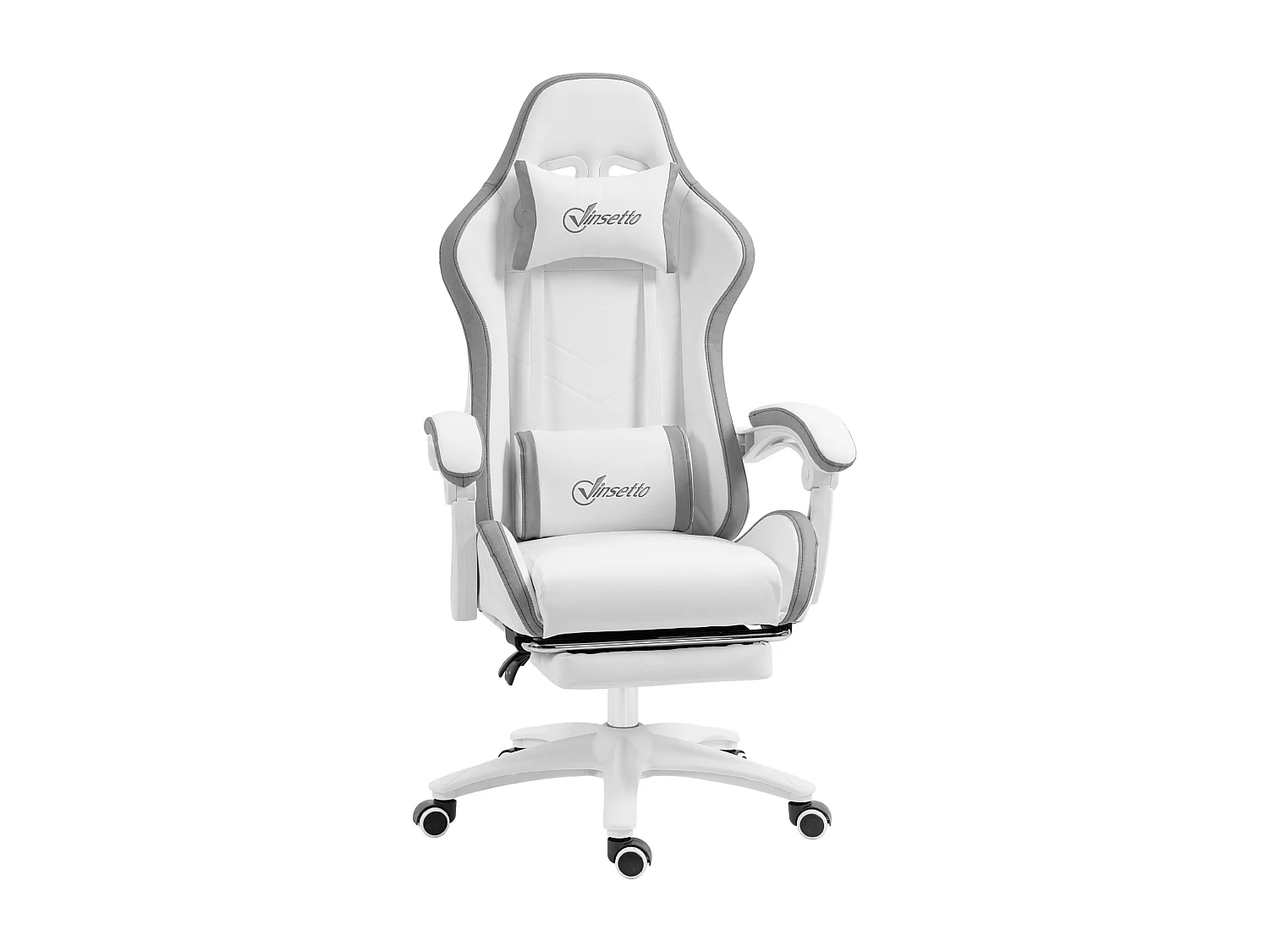 Chaise de bureau gaming - inclinable, pivotant, réglable - coussins lombaires têtière inclus - gris blanc
