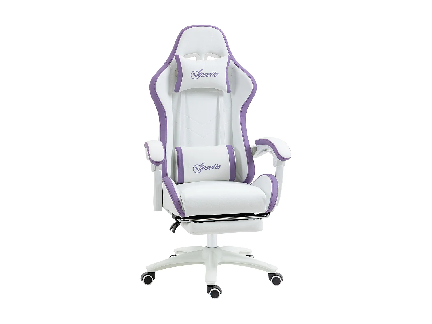 Chaise de bureau gaming - inclinable, pivotant, réglable - coussins lombaires têtière inclus - mauve blanc