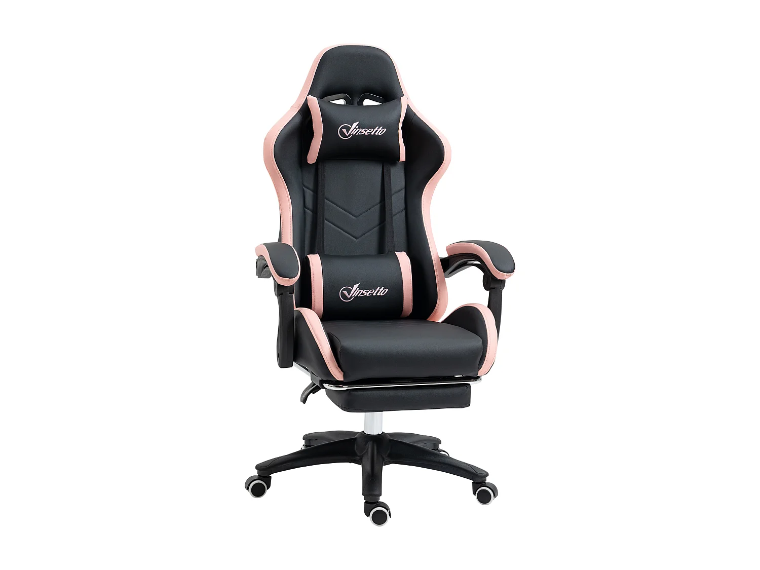 Chaise gaming - chaise de bureau gamer inclinable réglable repose-pieds rétractable coussins synthétique noir rose