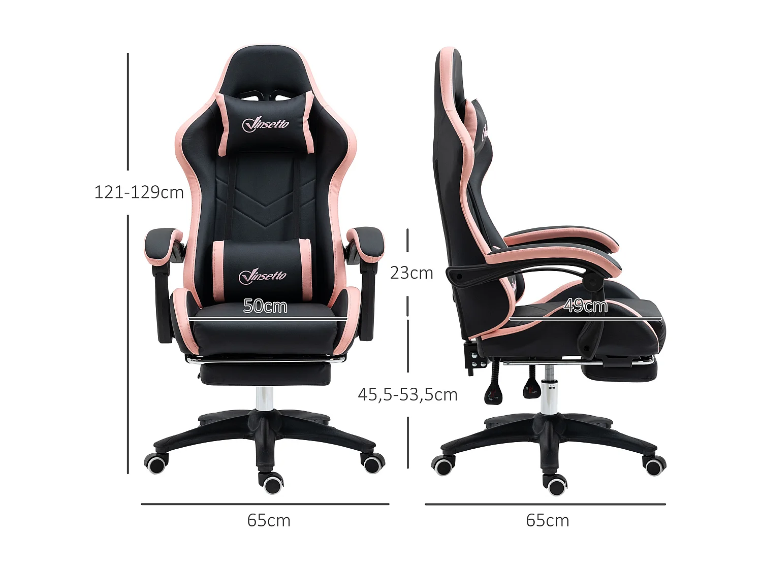 Chaise gaming - chaise de bureau gamer inclinable réglable repose-pieds rétractable coussins synthétique noir rose