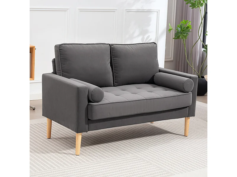 Canapé scandinave 2 places en tissu gris et bois clair