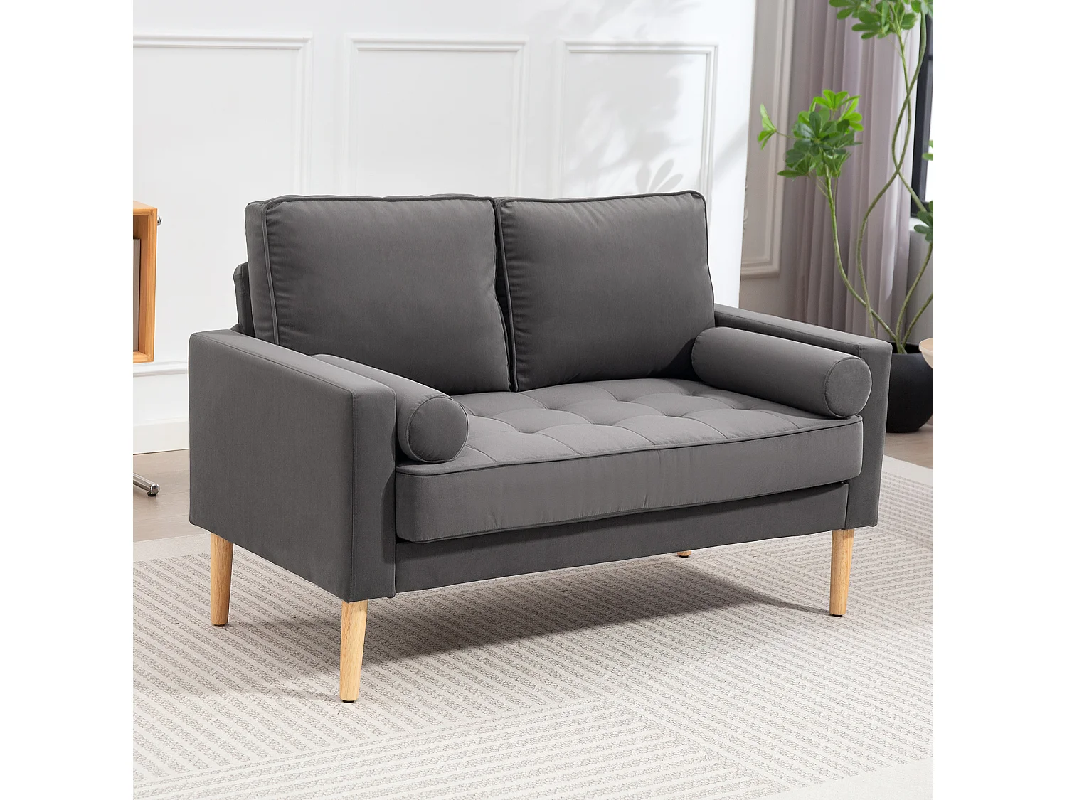 Canapé scandinave 2 places en tissu gris et bois clair