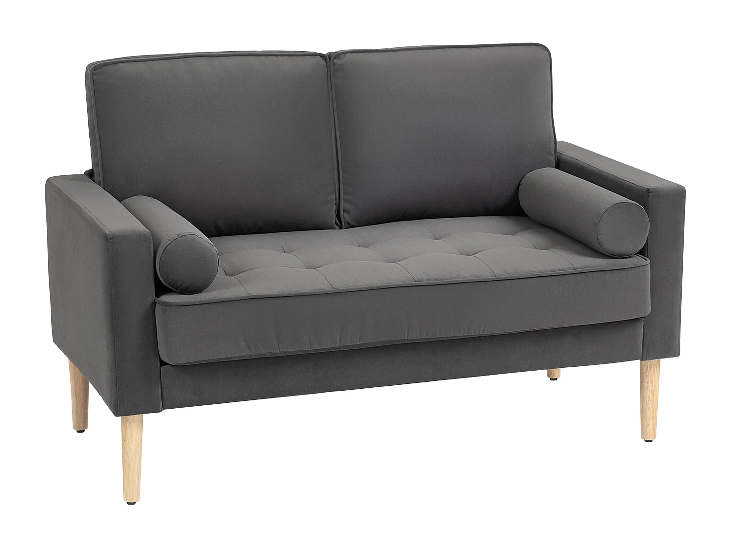 Canapé scandinave 2 places en tissu gris et bois clair