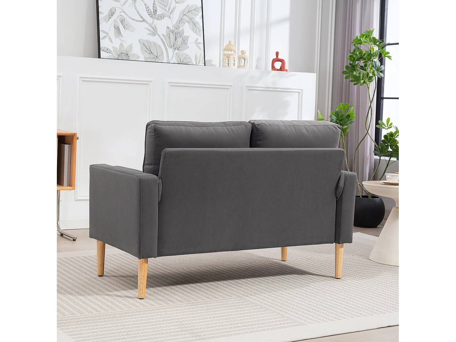 Canapé scandinave 2 places en tissu gris et bois clair