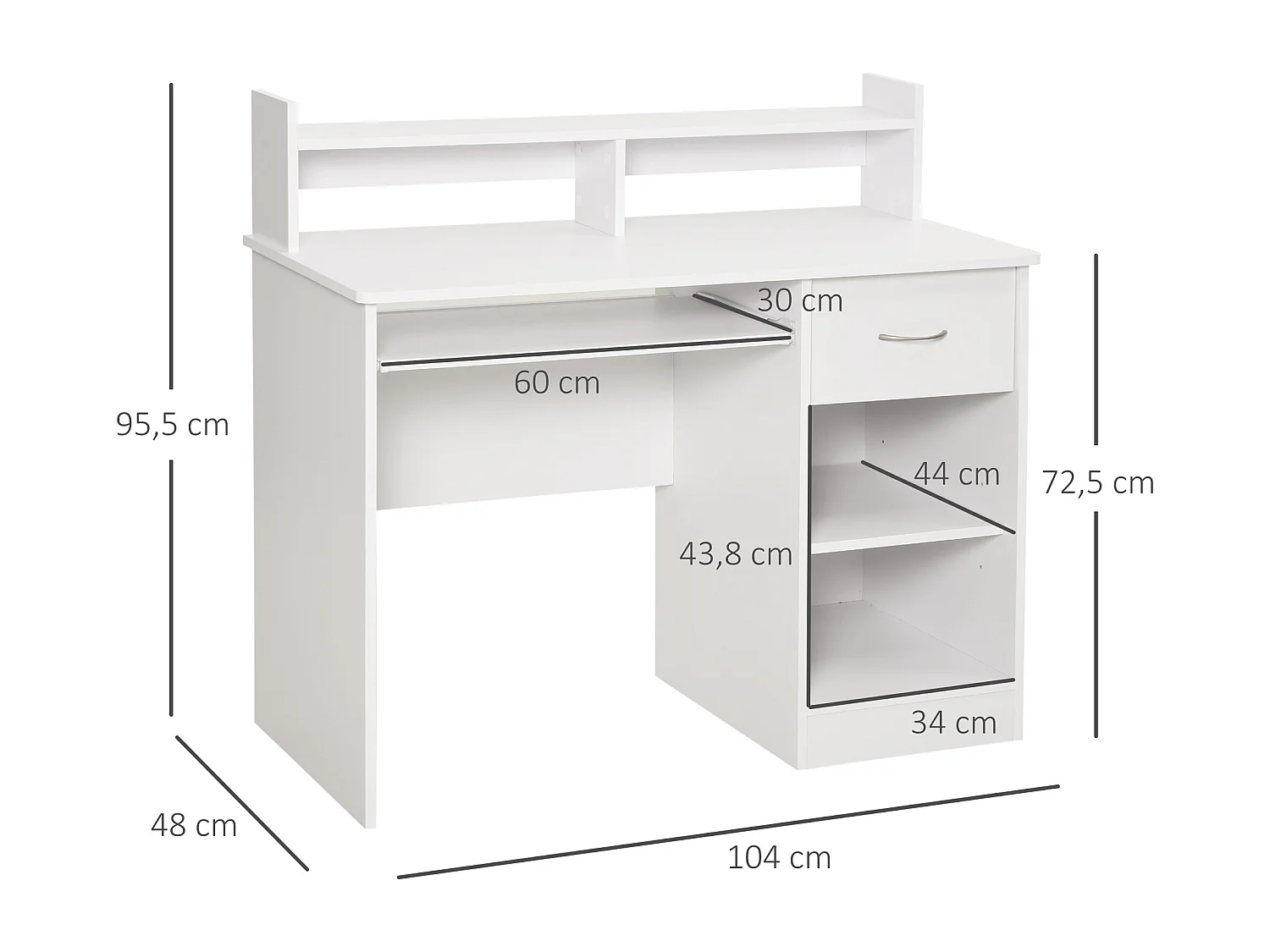 Bureau informatique multimédia multi-rangements panneaux particules blanc