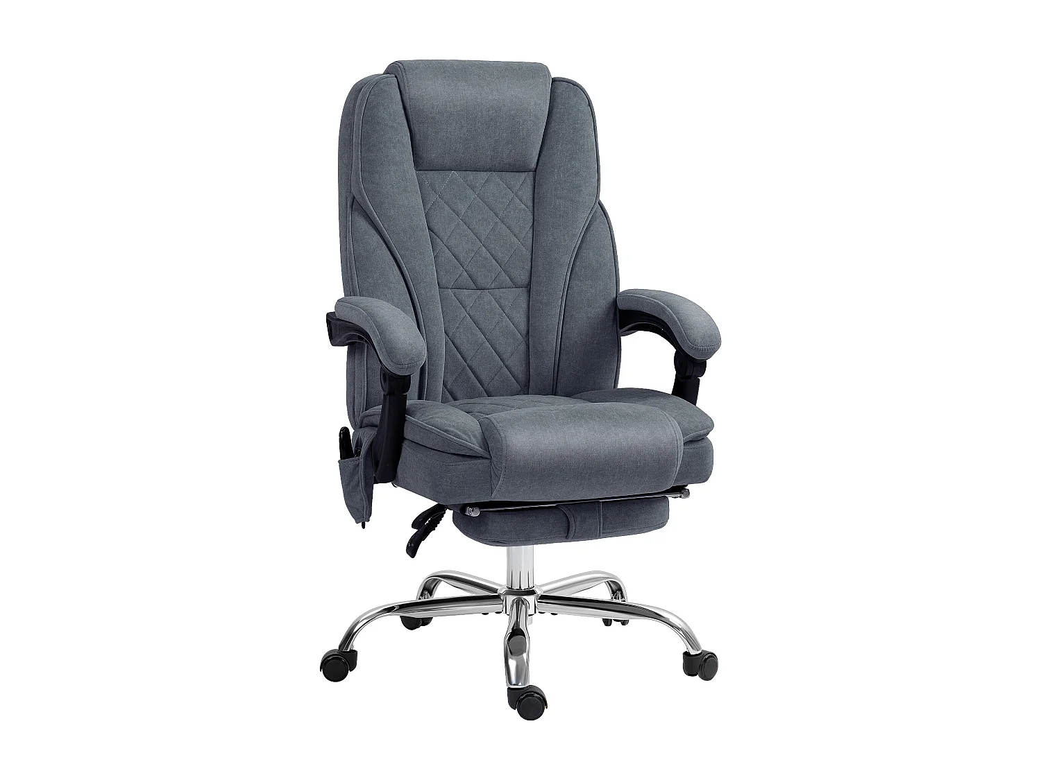 Fauteuil de bureau manager massant chauffant inclinable réglable télécommande repose-pieds rétractable velours gris bleuté