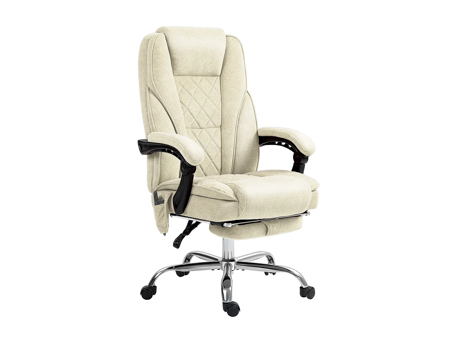 Fauteuil de bureau manager massant chauffant inclinable réglable télécommande repose-pieds rétractable velours beige sable