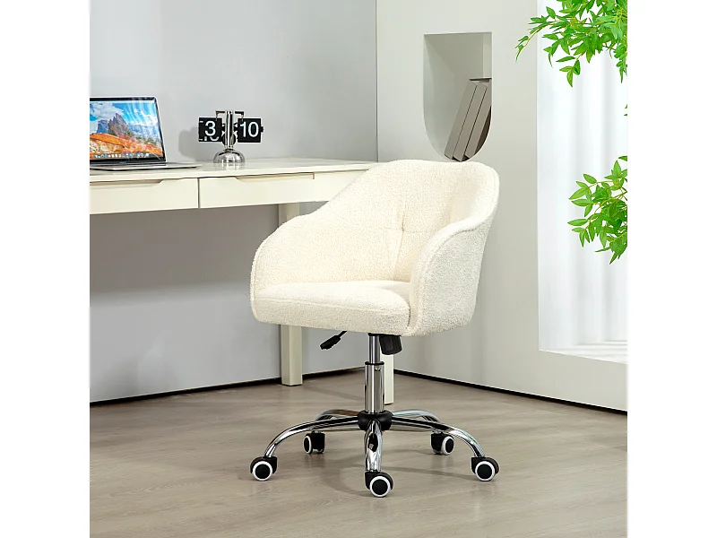 Chaise de bureau tissu bouclette design hauteur réglable pivotante piètement acier crème