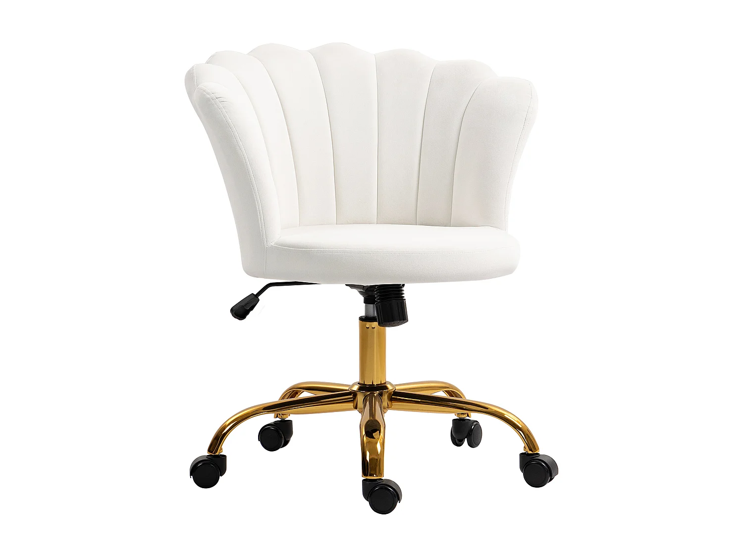Chaise bureau velours design coquillage piètement acier doré blanc