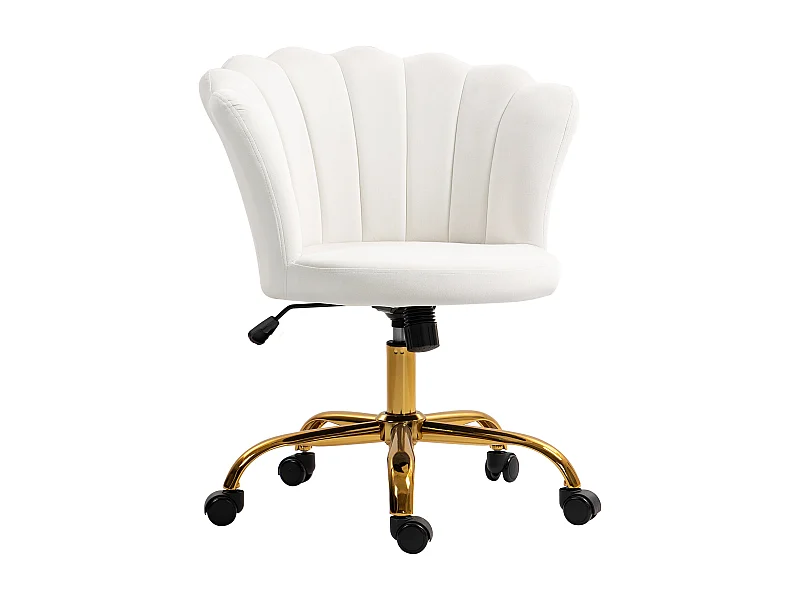 Chaise bureau velours design coquillage piètement acier doré blanc