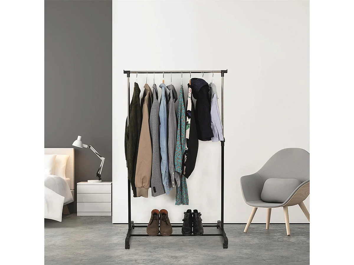 Portant Simple sur Roulettes Hauteur Réglable Noir et Chrome - NEHO