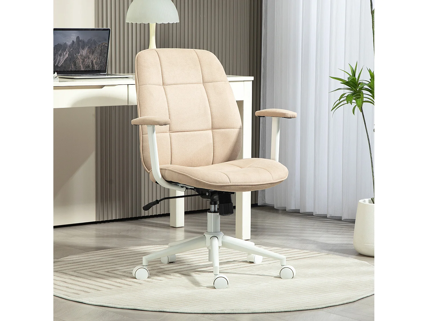 Chaise de bureau style Chesterfield - réglable, fonction bascule verrouillable - tissu beige