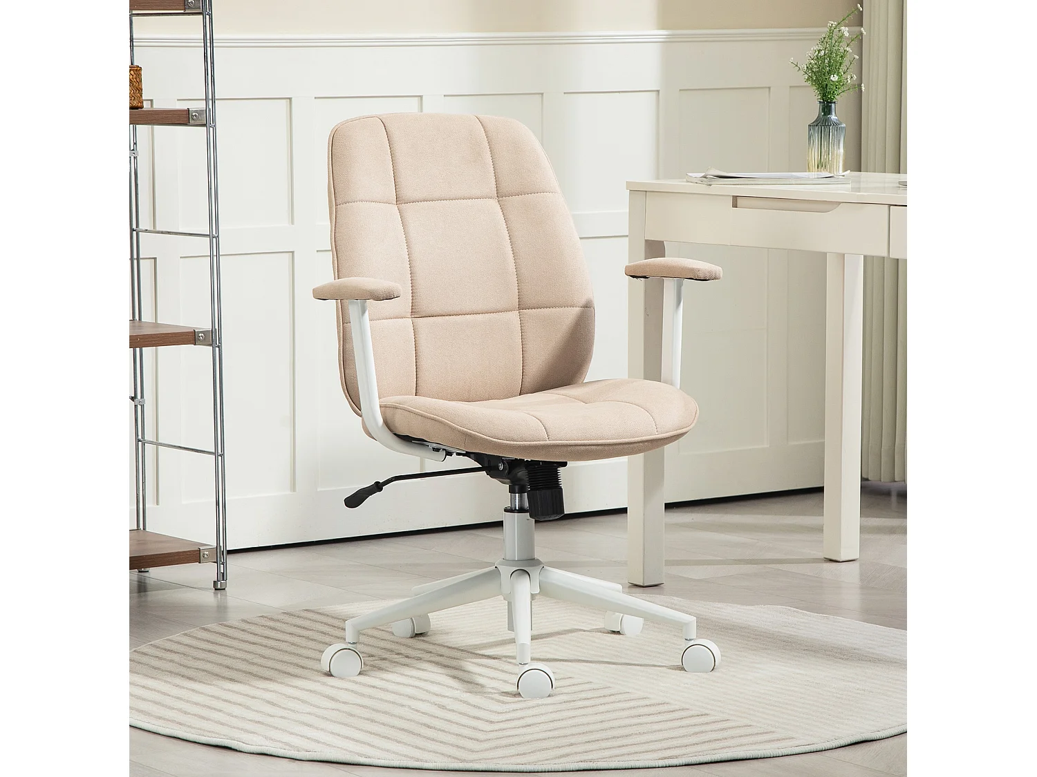 Chaise de bureau style Chesterfield - réglable, fonction bascule verrouillable - tissu beige