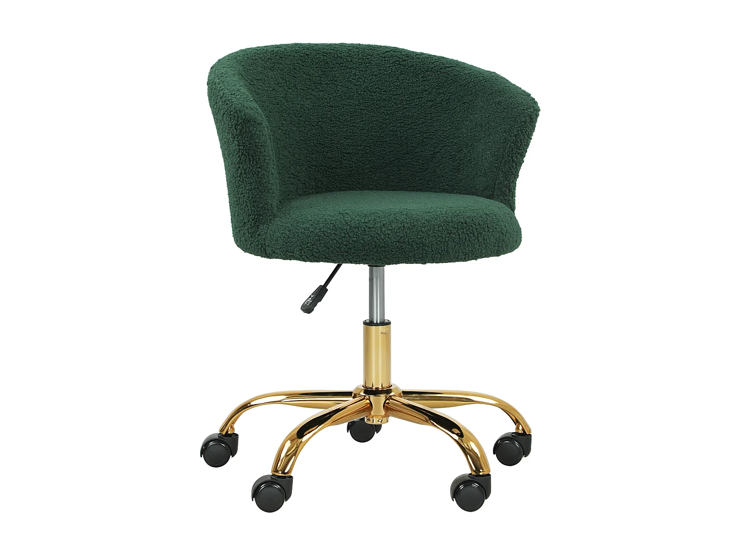 Chaise de bureau design effet courte laine bouclée piètement métal doré vert