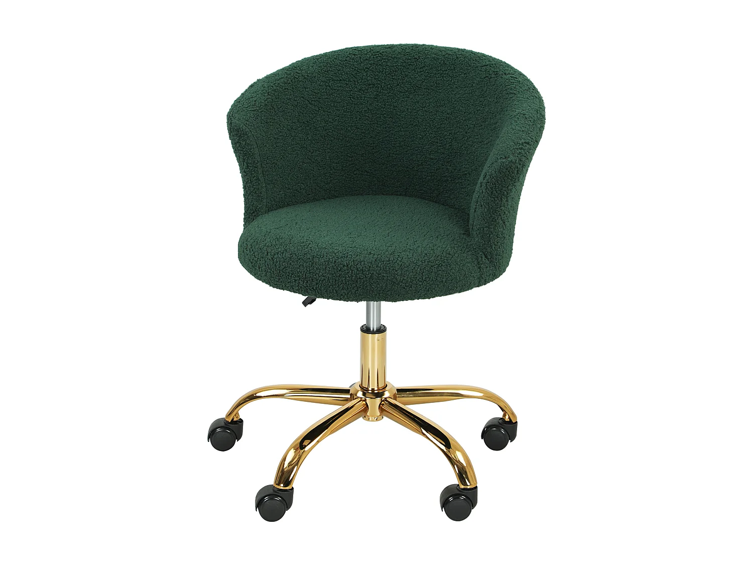 Chaise de bureau design effet courte laine bouclée piètement métal doré vert