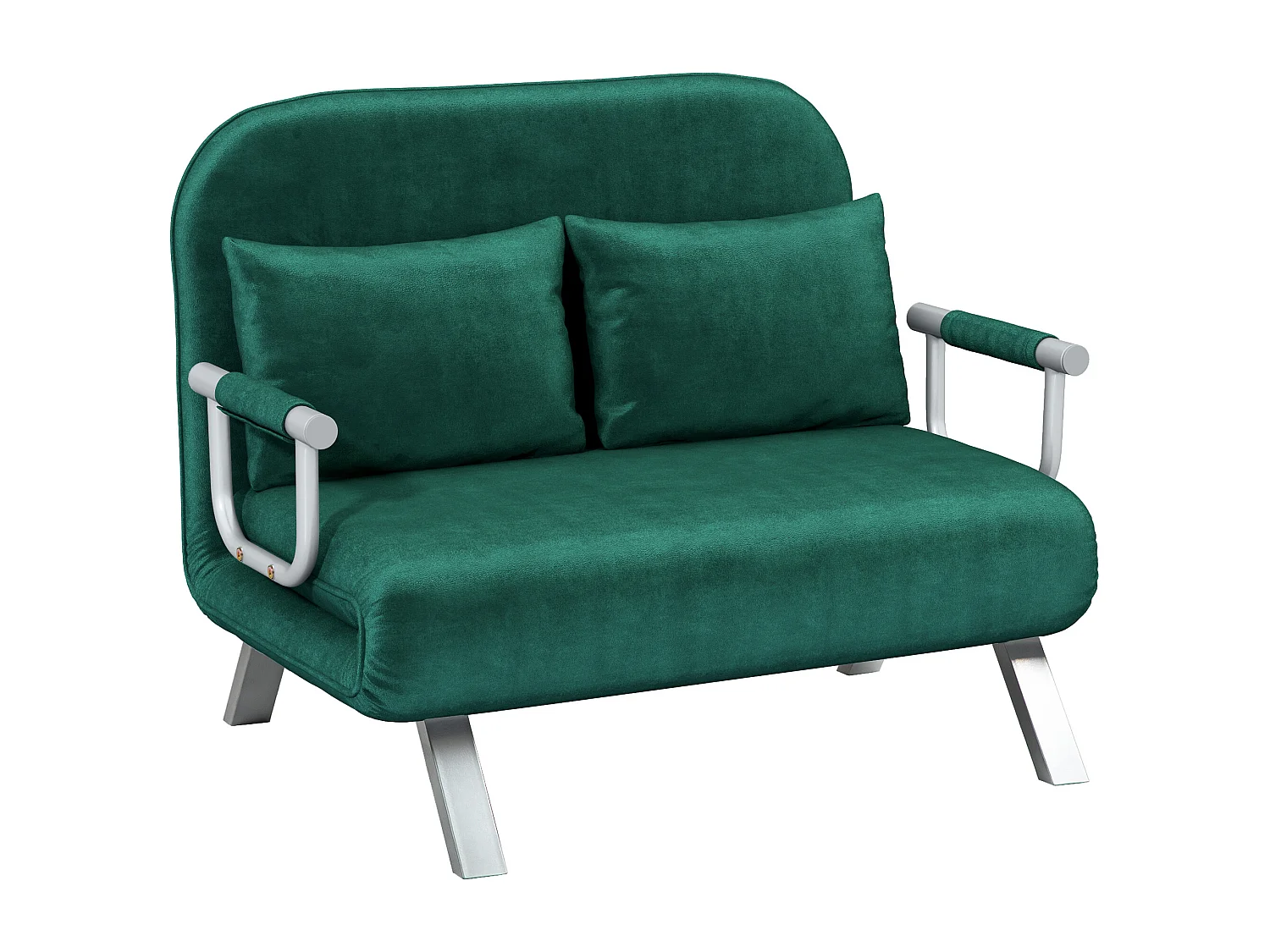 Canapé-lit canapé convertible 2 places déhoussable grand confort 2 coussins fournis pieds accoudoirs métal suède vert émeraude
