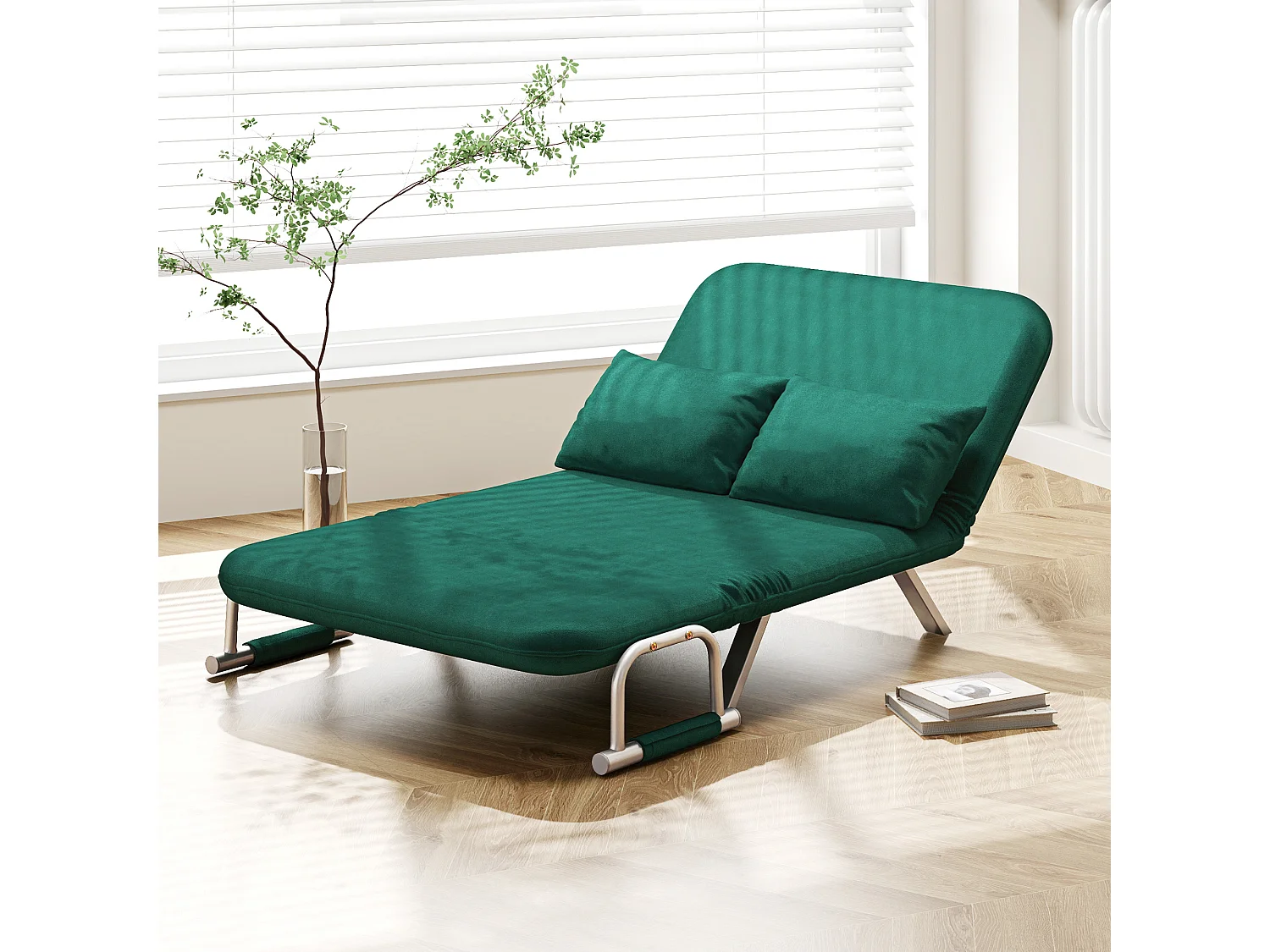 Canapé-lit canapé convertible 2 places déhoussable grand confort 2 coussins fournis pieds accoudoirs métal suède vert émeraude