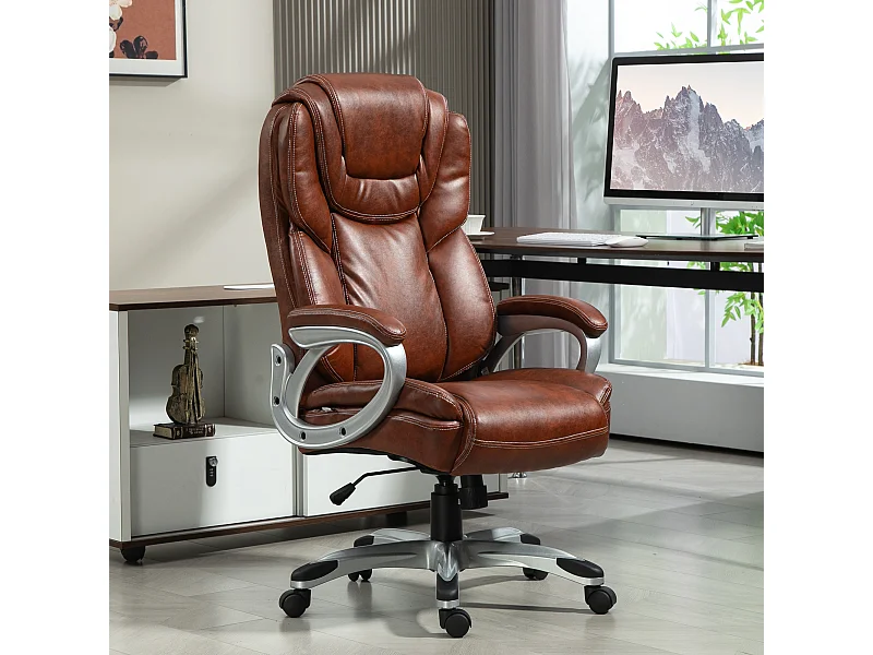 Chaise de bureau direction réglable grand confort - fonction bascule verrouillable - synthétique marron effet vieilli