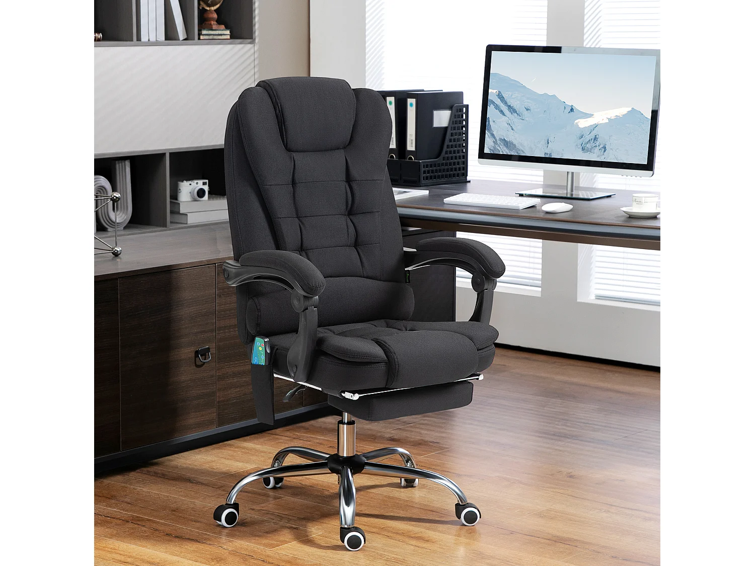 Fauteuil de bureau direction massant chauffant hauteur réglable dossier inclinable tissu noir