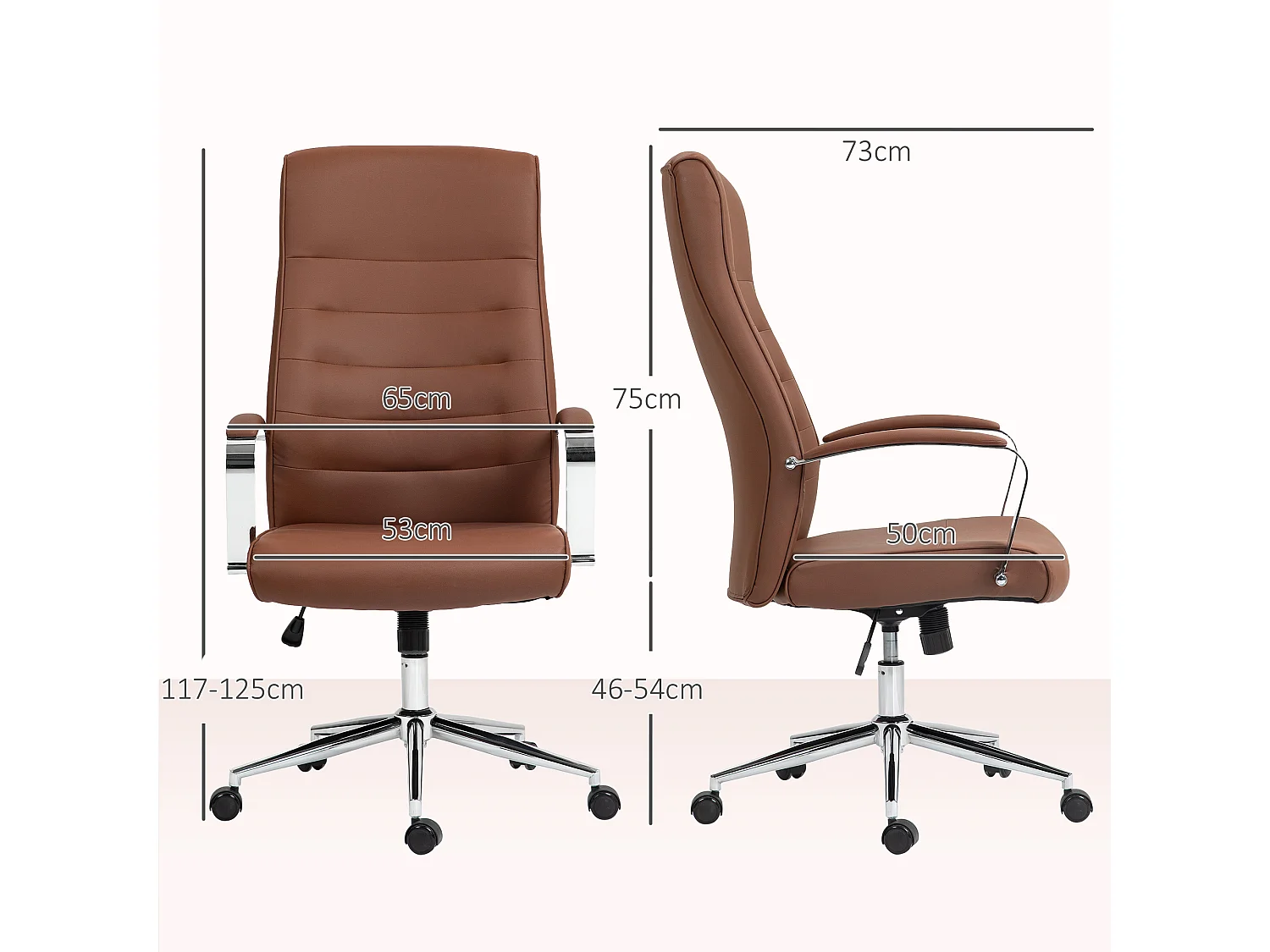 Chaise de bureau direction ergonomique réglable métal chromé synthétique marron