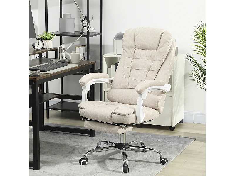 Fauteuil de bureau direction massant chauffant hauteur réglable dossier inclinable tissu beige