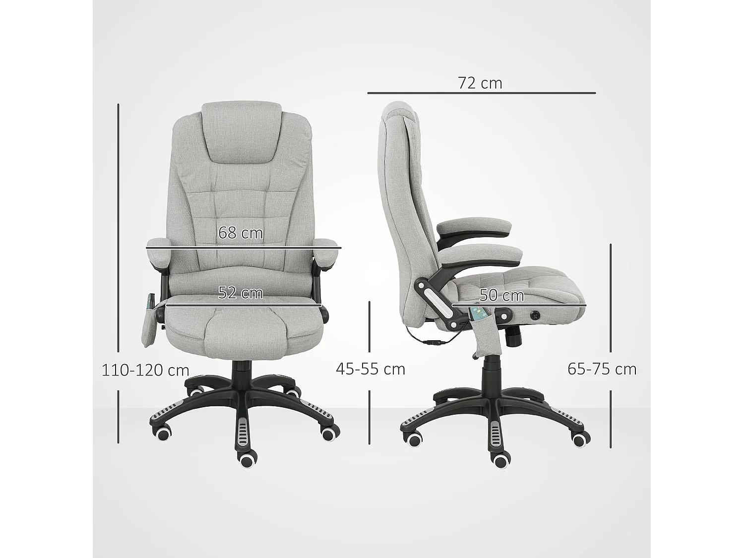 Fauteuil de bureau direction massant chauffant hauteur réglable dossier inclinable toile de lin gris clair