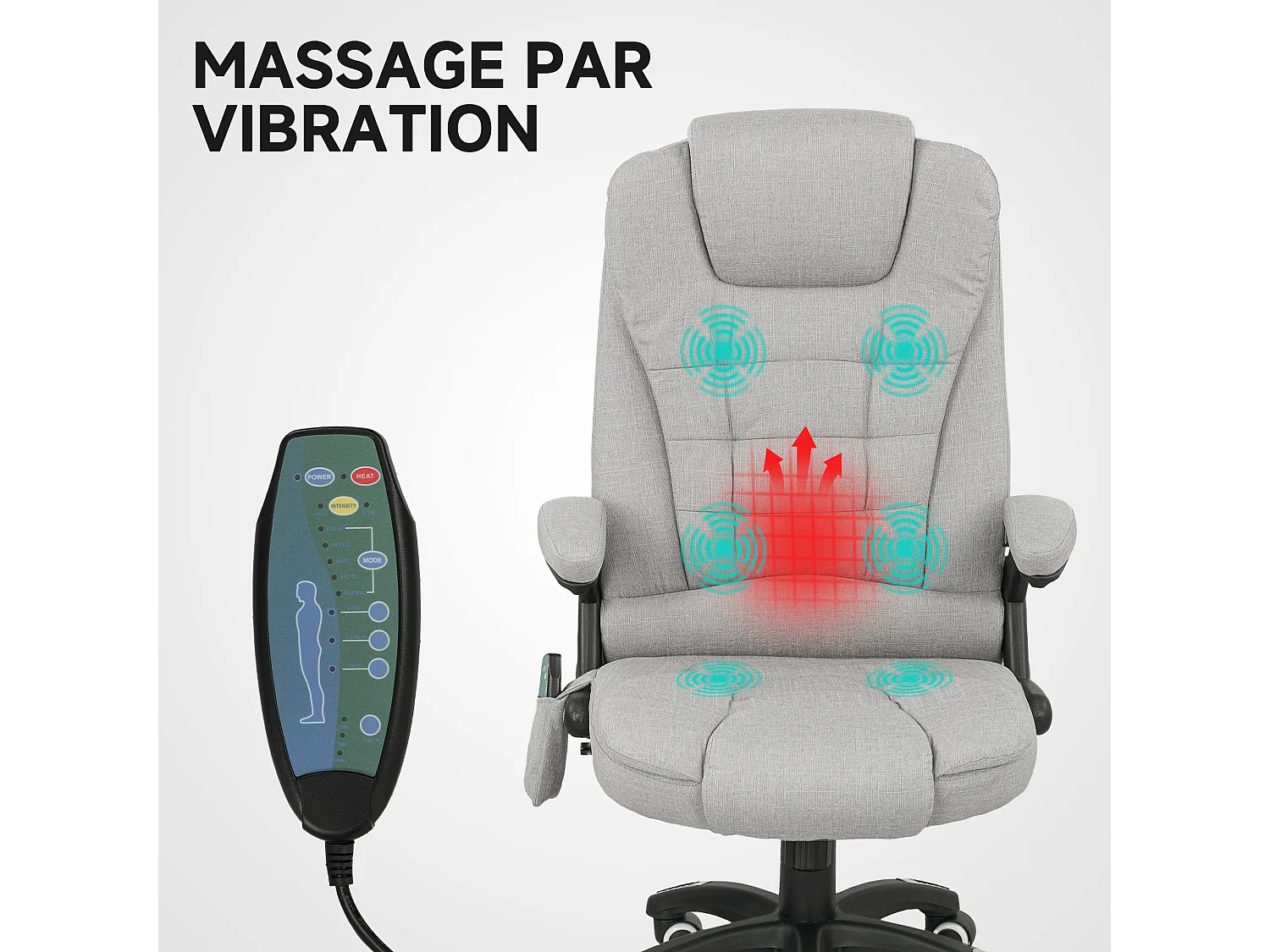 Fauteuil de bureau direction massant chauffant hauteur réglable dossier inclinable toile de lin gris clair