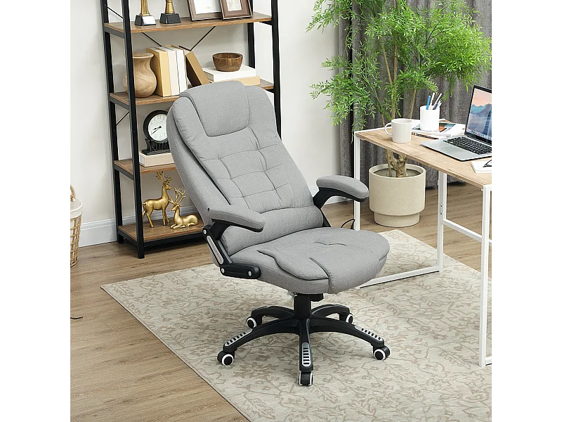 Fauteuil de bureau direction massant chauffant hauteur réglable dossier inclinable toile de lin gris clair