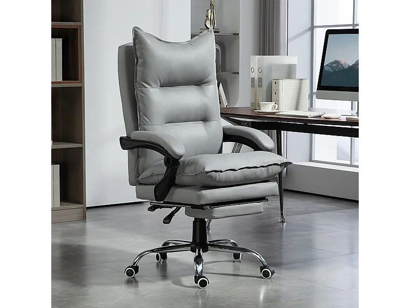 Fauteuil de bureau direction hauteur réglable dossier inclinable repose-pied intégré revêtement synthétique gris