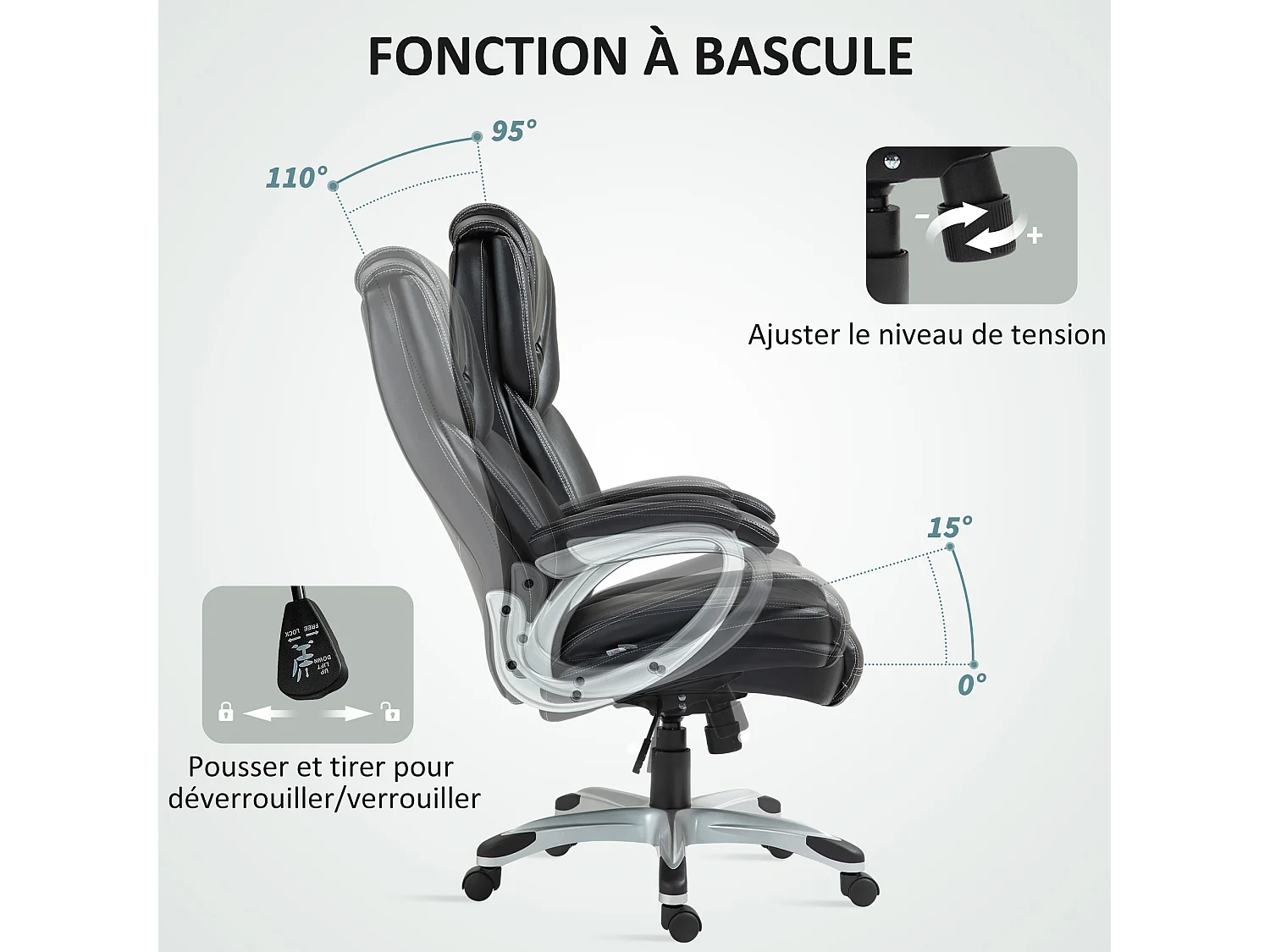 Chaise de bureau direction réglable grand confort - fonction bascule verrouillable - synthétique noir