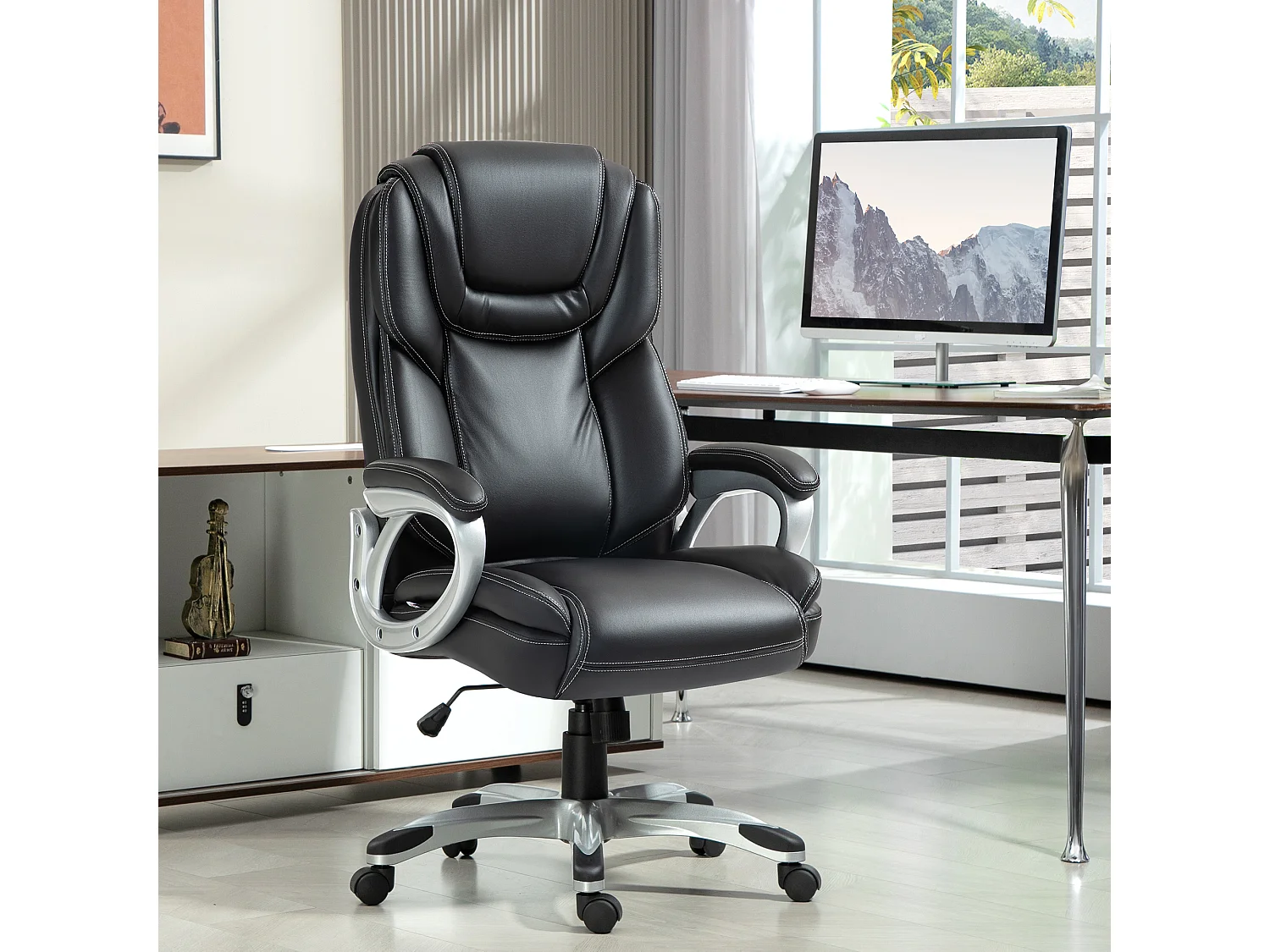 Chaise de bureau direction réglable grand confort - fonction bascule verrouillable - synthétique noir