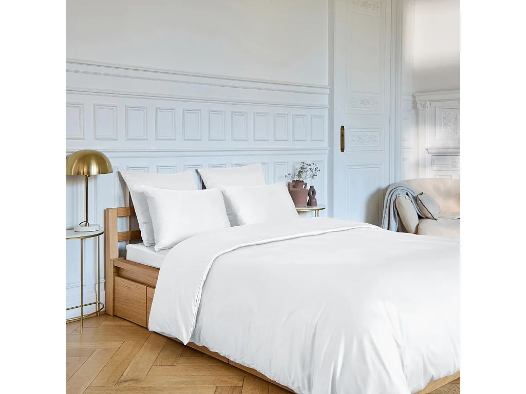 Habitat - Drap Housse en satin de coton - 140 x 200 cm - Blanc - Alexane