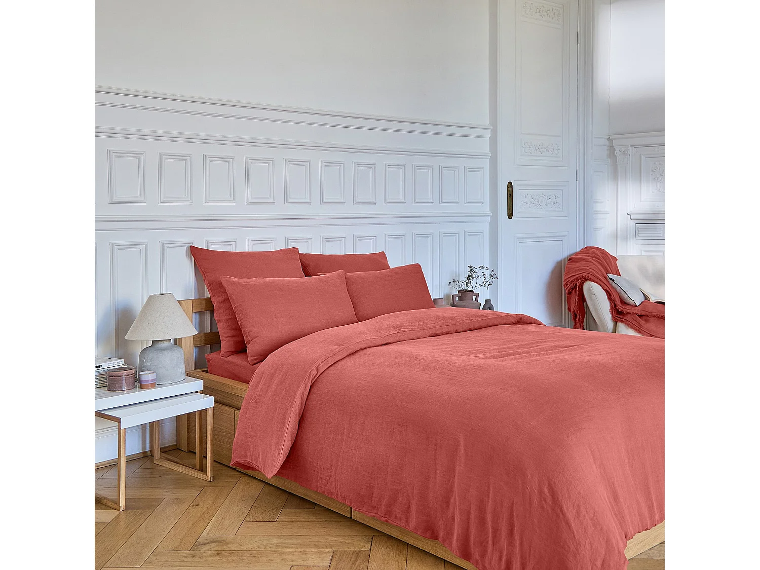 Habitat - Drap Housse en lin - 160 x 200 cm - Terracotta - Brunelle