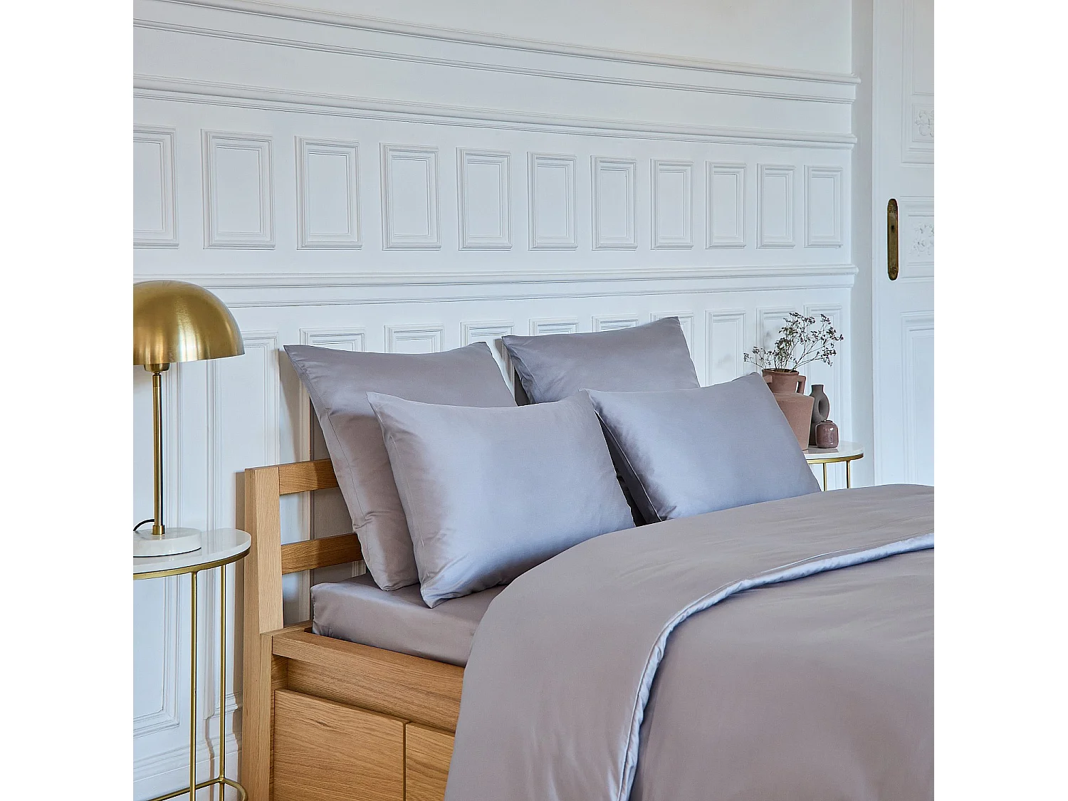 Habitat - Drap Housse en satin de coton - 140 x 200 cm - Gris argenté - Alexane