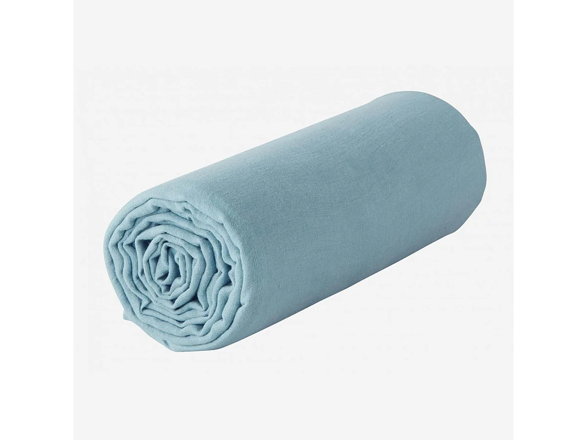 Habitat - Drap housse en lin - 160 x 200 cm - Bleu clair - Linen