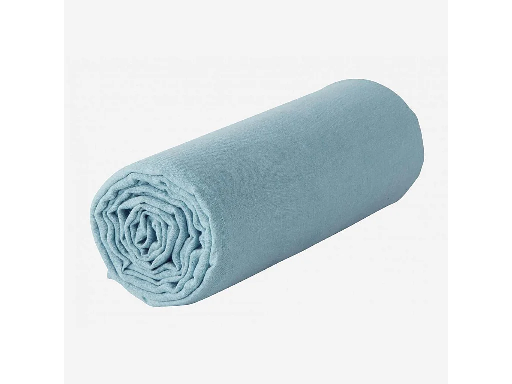 Habitat - Drap housse en lin - 160 x 200 cm - Bleu clair - Linen