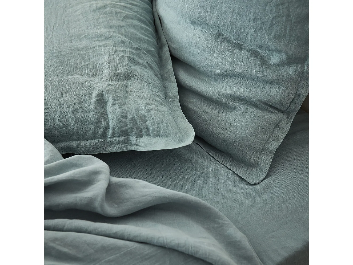 Habitat - Drap housse en lin - 160 x 200 cm - Bleu clair - Linen